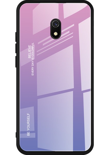 Xiaomi Redmi 8A-PINK Mor Için Gradyan Renk Temsilli Cam+Pc+Tpu Combo Kılıf (Yurt Dışından)