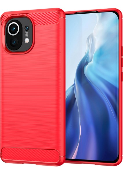 Xiaomi Mi Için 1.8mm 11 Karbon Fiber Fırçalı Doku Yumuşak Tpu Geri Kılıf Mobil Telefon Kapak-Kırmızı (Yurt Dışından)