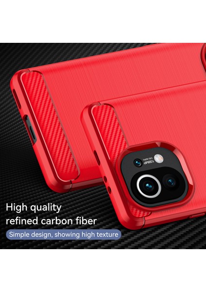 Xiaomi Mi Için 1.8mm 11 Karbon Fiber Fırçalı Doku Yumuşak Tpu Geri Kılıf Mobil Telefon Kapak-Kırmızı (Yurt Dışından)