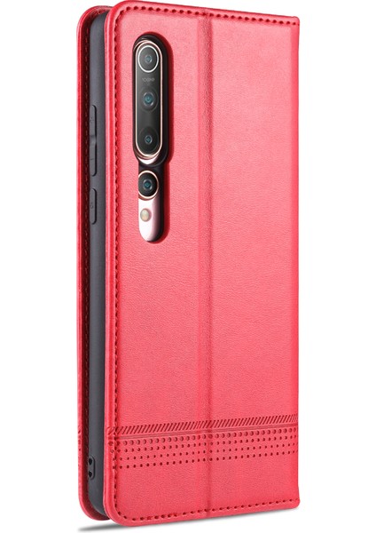 Xiaomi Mi 10/10 Pro Telefon Kapak Kırmızısı Için Otomatik Emilmiş Deri Cüzdan Stand Kılıfı (Yurt Dışından)