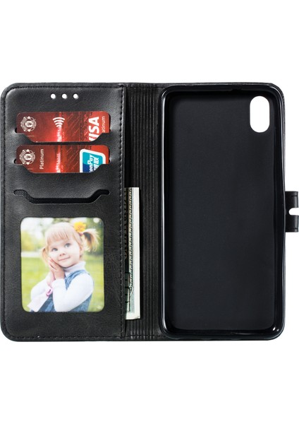 Xiaomi Redmi 7A-BLACK Için Baskılı Kedi Deseni Deri Cüzdan Stand Kılıfı (Yurt Dışından)