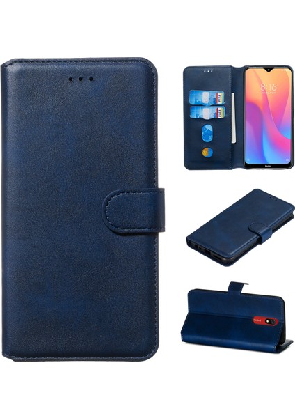 Cüzdan Stand Flip Deri Telefon Kılıfı Xiaomi Redmi 8A-BLUE (Yurt Dışından)