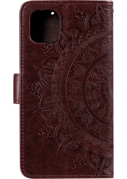 Xiaomi Mi 11-Kahverengi Için Kayışlı Basılı Mandala Çiçek Cüzdan Deri Kasa (Yurt Dışından)