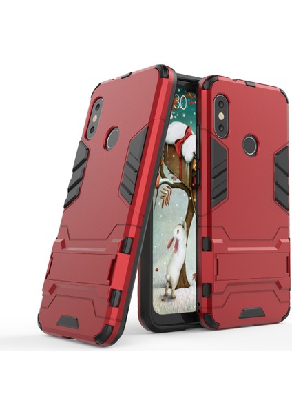 Şok Geçirmez Pc+Tpu Hibrid Kickstand Telefon Kabuğu Xiaomi Mi A2 Lite/redmi 6 Pro-Kırmızı (Yurt Dışından)