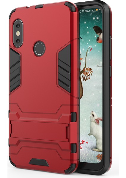 Şok Geçirmez Pc+Tpu Hibrid Kickstand Telefon Kabuğu Xiaomi Mi A2 Lite/redmi 6 Pro-Kırmızı (Yurt Dışından)