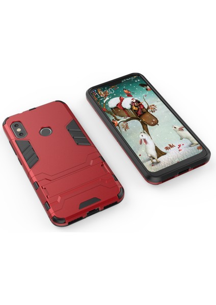 Şok Geçirmez Pc+Tpu Hibrid Kickstand Telefon Kabuğu Xiaomi Mi A2 Lite/redmi 6 Pro-Kırmızı (Yurt Dışından)