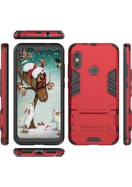 Şok Geçirmez Pc+Tpu Hibrid Kickstand Telefon Kabuğu Xiaomi Mi A2 Lite/redmi 6 Pro-Kırmızı (Yurt Dışından)