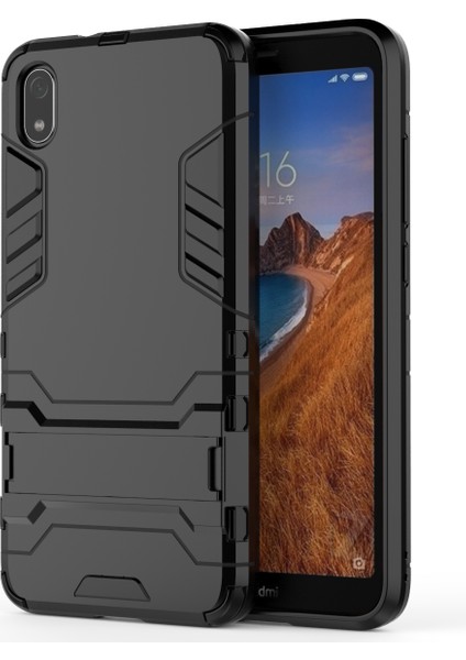 Xiaomi Redmi 7A-BLACK Için Kickstand ile Plastik+Tpu Hibrit Telefon Kabuğu (Yurt Dışından)