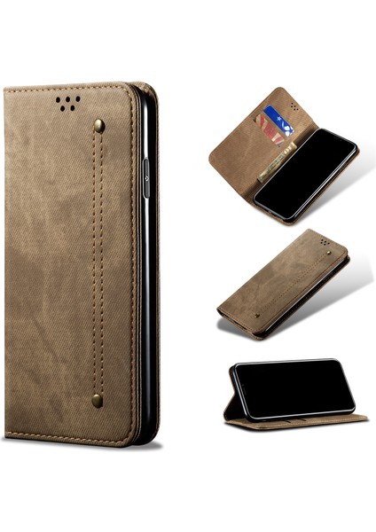 Retro Tarzı Kot Boya Deri Stant Çantası Xiaomi Mi 9-Khaki Için Kart Yuvaları (Yurt Dışından)