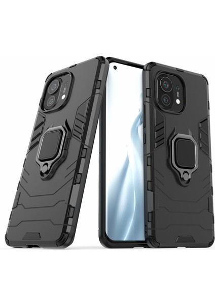 Pc+Tpu Kombinasyon Parmak Halkası Tutucu Kickstand Hibrit Kılıfı Xiaomi Mi 11-Black (Yurt Dışından)