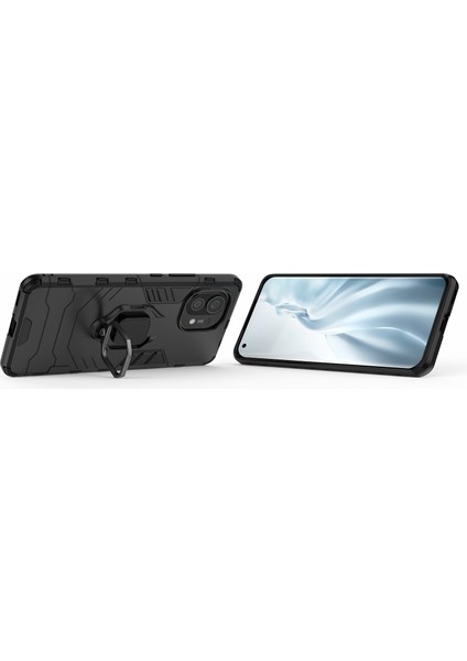 Pc+Tpu Kombinasyon Parmak Halkası Tutucu Kickstand Hibrit Kılıfı Xiaomi Mi 11-Black (Yurt Dışından)