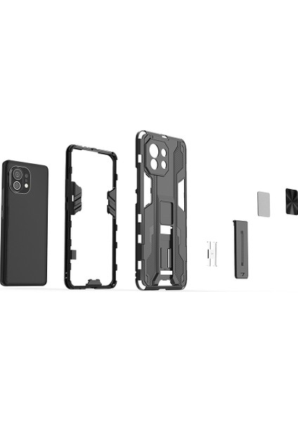 Pc+Tpu Combo Şok Geçirmez Telefon Kasası Koruyucusu Xiaomi Mi 11-Black Için Kickstand Tasarım (Yurt Dışından)