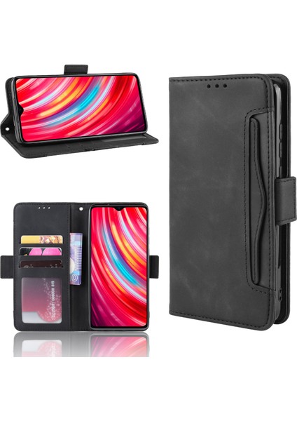 Xiaomi Redmi Için Çoklu Kart Yuvası Cüzdan Deri Telefon Kabuğu Not 8 Pro-Black (Yurt Dışından)