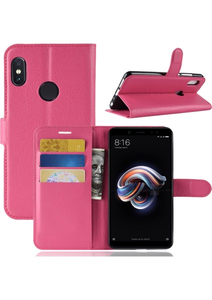 Litchi Cilt Cep Telefonu Deri Deri Cüzdan Kılıfı Xiaomi Redmi Note 5 Pro (Çift Kamera)/redmi Note 5 (Çin) -Rose (Yurt Dışından)