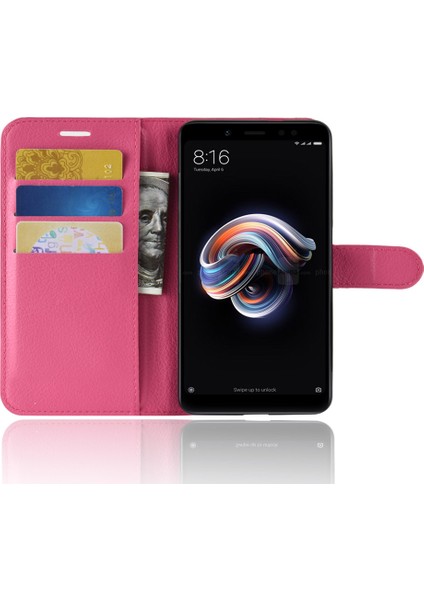 Litchi Cilt Cep Telefonu Deri Deri Cüzdan Kılıfı Xiaomi Redmi Note 5 Pro (Çift Kamera)/redmi Note 5 (Çin) -Rose (Yurt Dışından)