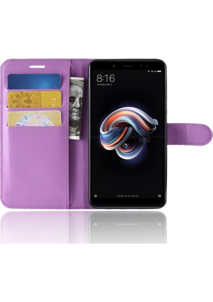 Xiaomi Redmi Için Litchi Cilt Cep Telefonu Deri Cüzdan Kılıfı Not 5 Pro (Çift Kamera)/redmi Note 5 (Çin) -Purple (Yurt Dışından)