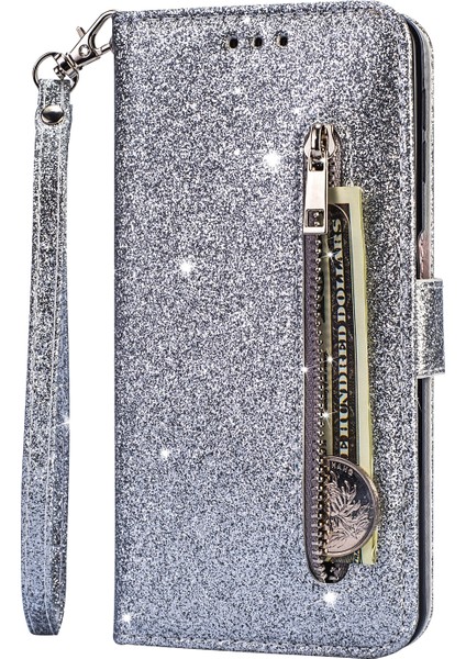 Glitter Powder Fermudied Deri Cüzdan Kılıfı Xiaomi Redmi Için Kayış Not 8 Pro-Silver (Yurt Dışından) fiyatları