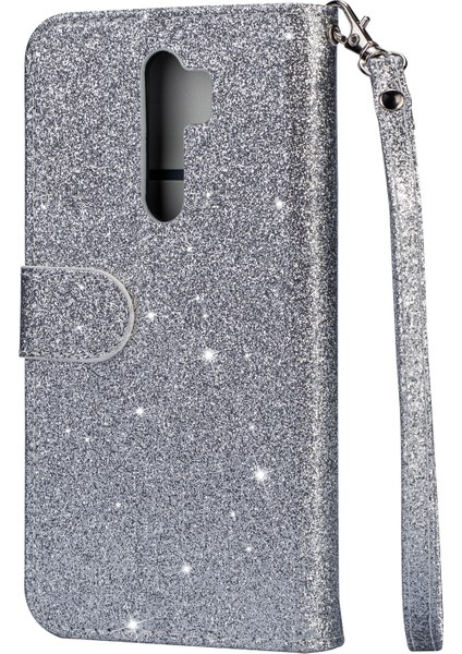 Glitter Powder Fermudied Deri Cüzdan Kılıfı Xiaomi Redmi Için Kayış Not 8 Pro-Silver (Yurt Dışından) modelleri
