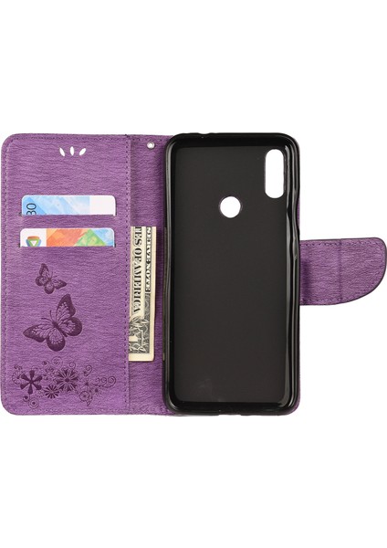 Baskı Kelebek Çiçekler Deri Stand Cüzdan Folio Kılıfı Xiaomi Redmi Not 7s/not 7/not 7 Pro (Hindistan) -Purle (Yurt Dışından)