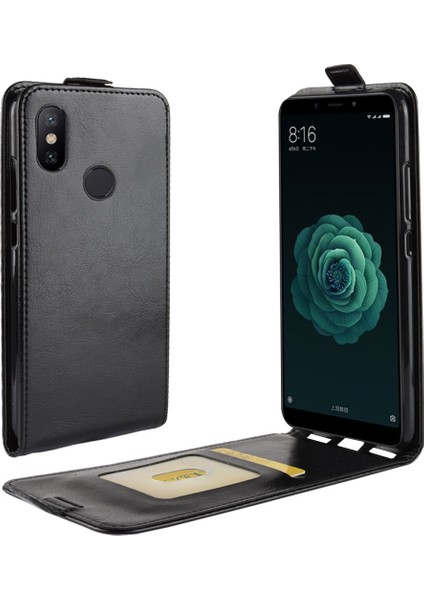 Xiaomi Mi 6x/mi A2-Black Için Kart Yuvası ile Çılgın At Dikey Flip Deri Kapağı (Yurt Dışından)