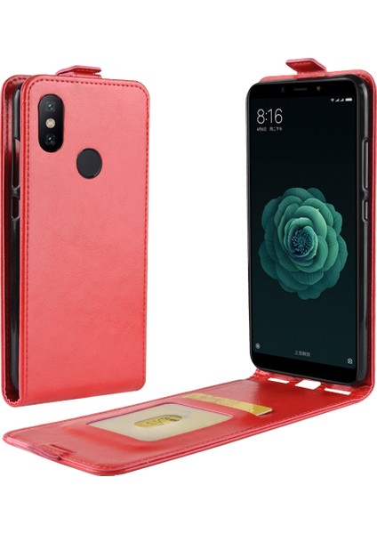 Xiaomi Mi 6x/mi A2-Red Için Kart Yuvası ile Çılgın At Dikey Flip Deri Kılıf Kapağı (Yurt Dışından)