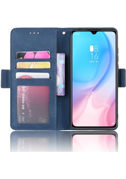 Deri Cüzdan Stand Hücre Kaplama Kılıfı Xiaomi Mi 9 Lite/ Mi Cc9/ Mi Cc9 Meitu Edition-Blue Için (Yurt Dışından)