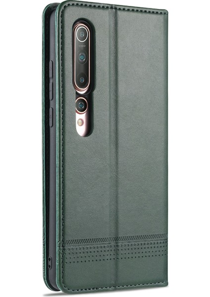 Xiaomi Mi 10/10 Pro Telefon Kapak Black Green Için Otomatik Emilmiş Deri Cüzdan Stand Kılıfı (Yurt Dışından)