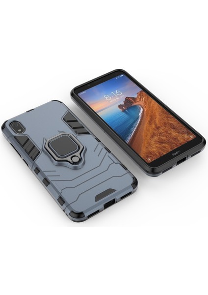 Serin Koruma Halka Tutucusu Kickstand Pc Tpu Hibrid Kılıfı Xiaomi Redmi 7A-MAVI (Yurt Dışından)