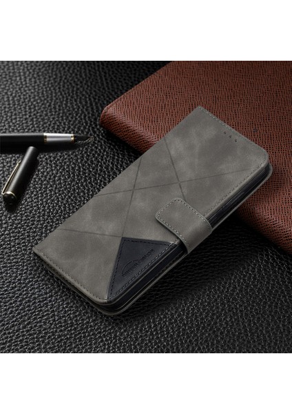 Geometrik Doku Cüzdan Stand Deri Telefon Kabuğu Xiaomi Redmi Note 8t-Gre (Yurt Dışından)