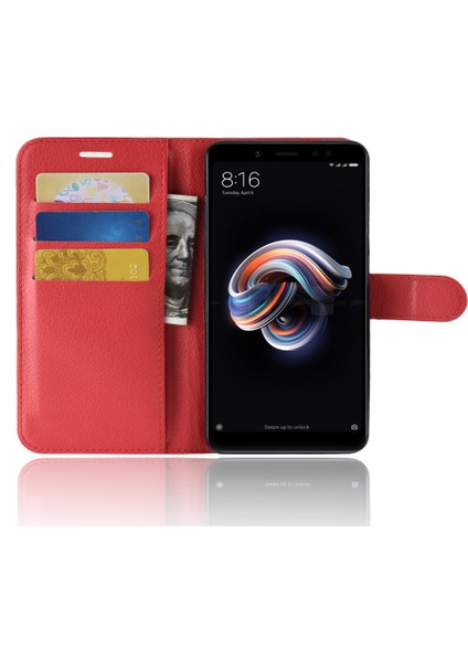 Xiaomi Redmi Için Litchi Cilt Cep Telefonu Deri Cüzdan Kılıfı Not 5 Pro (Çift Kamera)/redmi Note 5 (Çin) -Red (Yurt Dışından)