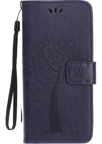 Baskı Ağacı Baykuş Cüzdan Standı Deri Flip Telefon Kılıfı Xiaomi Redmi Not 7s/not 7/not 7 Pro (Hindistan) -Bark Purple (Yurt Dışından)