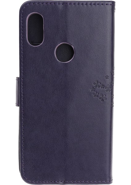 Baskı Ağacı Baykuş Cüzdan Standı Deri Flip Telefon Kılıfı Xiaomi Redmi Not 7s/not 7/not 7 Pro (Hindistan) -Bark Purple (Yurt Dışından)