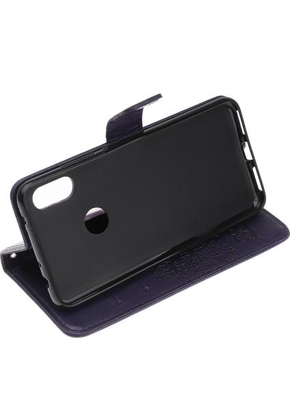 Baskı Ağacı Baykuş Cüzdan Standı Deri Flip Telefon Kılıfı Xiaomi Redmi Not 7s/not 7/not 7 Pro (Hindistan) -Bark Purple (Yurt Dışından)