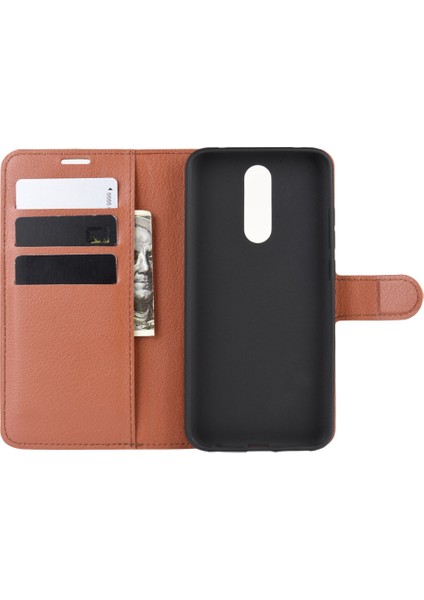 Litchi Cilt Cüzdan Deri Deri Serin Stand Kılıfı Xiaomi Redmi 8-Brown (Yurt Dışından)