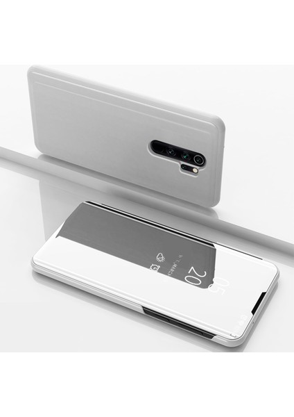 Kaplamalı Ayna Yüzeyi Görünüm Pencere Deri Telefon Kapağı Xiaomi Redmi Note 8 Pro-Silver (Yurt Dışından)