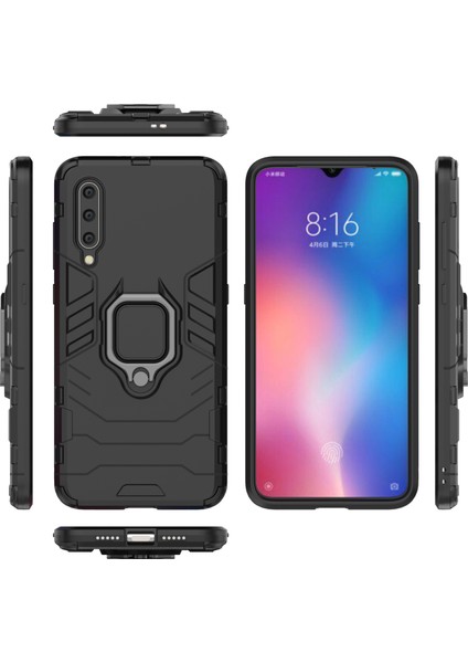 Serin Koruma Halka Tutucusu Kickstand Pc Tpu Hibrid Kılıfı Xiaomi Mi 9-Black (Yurt Dışından)