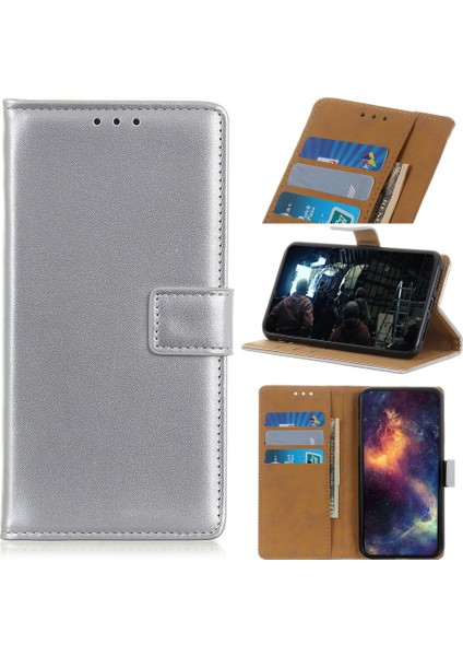 Cüzdan Deri Stand Kabuğu Xiaomi Redmi Note 8 Pro-Silver Için (Yurt Dışından)