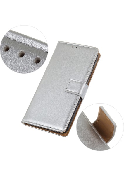 Cüzdan Deri Stand Kabuğu Xiaomi Redmi Note 8 Pro-Silver Için (Yurt Dışından) modelleri