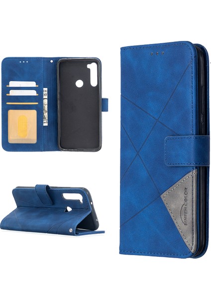Geometrik Doku Cüzdan Stand Deri Telefon Kabuğu Xiaomi Redmi Note 8t-Blue (Yurt Dışından)