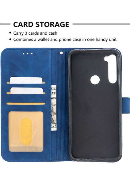 Geometrik Doku Cüzdan Stand Deri Telefon Kabuğu Xiaomi Redmi Note 8t-Blue (Yurt Dışından)