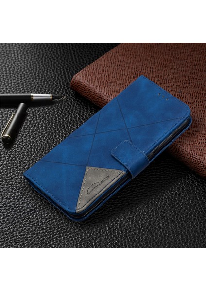 Geometrik Doku Cüzdan Stand Deri Telefon Kabuğu Xiaomi Redmi Note 8t-Blue (Yurt Dışından)