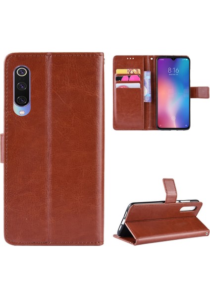 Xiaomi Mi 9-Brown Için Çılgın At Cüzdan Deri Koruma Kılıfı (Yurt Dışından)