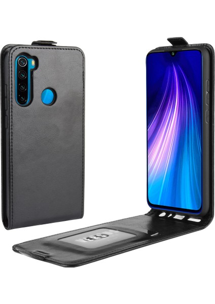 Xiaomi Redmi Için Kart Tutucu ile Çılgın At Dikey Flip Deri Telefon Muhafazası Not 8 (2019/2021) -Black (Yurt Dışından)