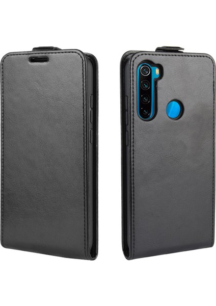 Xiaomi Redmi Için Kart Tutucu ile Çılgın At Dikey Flip Deri Telefon Muhafazası Not 8 (2019/2021) -Black (Yurt Dışından)