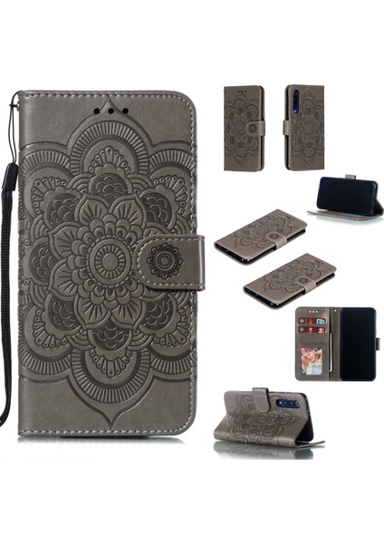 Xiaomi Mi 9 Se Için Mandala Çiçek Telefon Kapağı Cüzdan Deri Case-Grey (Yurt Dışından)