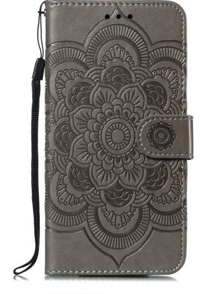 Xiaomi Mi 9 Se Için Mandala Çiçek Telefon Kapağı Cüzdan Deri Case-Grey (Yurt Dışından)