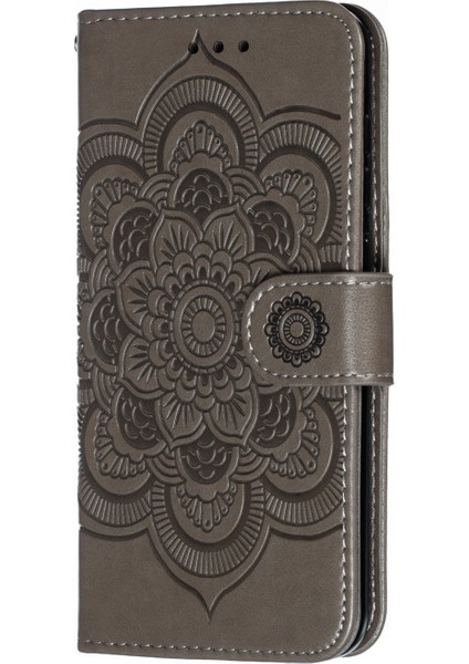 Xiaomi Mi 9 Se Için Mandala Çiçek Telefon Kapağı Cüzdan Deri Case-Grey (Yurt Dışından)