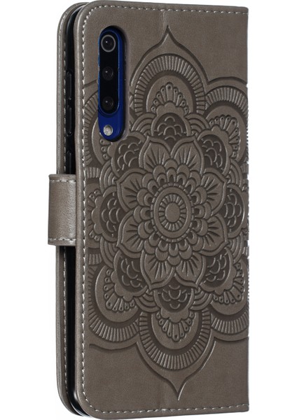Xiaomi Mi 9 Se Için Mandala Çiçek Telefon Kapağı Cüzdan Deri Case-Grey (Yurt Dışından)