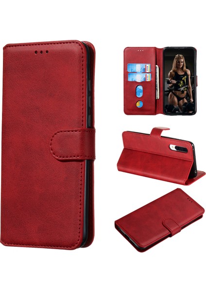 Klasik Cüzdan Deri Stand Xiaomi Mi Cc9/mi 9 Lite/a3 Lite/mi Cc9 Meitu Edition-Red Için (Yurt Dışından)