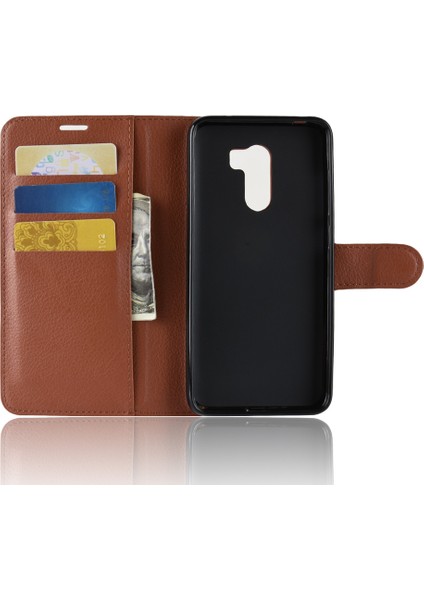 Xiaomi Için Pocophone F1/poco F1 (Hindistan) Kabuk Casing Litchi Tahıl Deri Kılıfı (Stand ve Cüzdan) -Brown (Yurt Dışından) modelleri